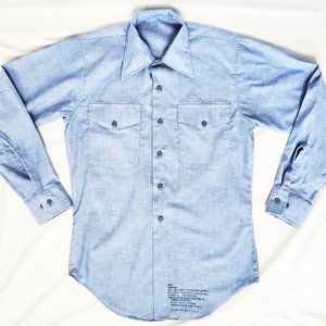 VINTAGE MENS CHAMBRAY SHIRT U.S. NAVY MILITARY LONG SLEEVE BUTTON UP SHIRT  M
